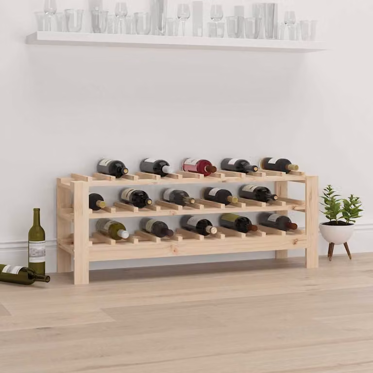 vidaXL Portavini in Legno di Pino Massello Rustico, Colore Marrone/Beige, L: 109,5 cm, P: 30 cm, H: 42 cm