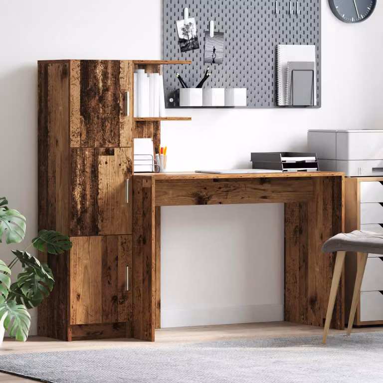Set di 2 Scrivanie moderne vidaXL in legno effetto vecchio marrone L: 133,5 cm, P: 50 cm, H: 124 cm