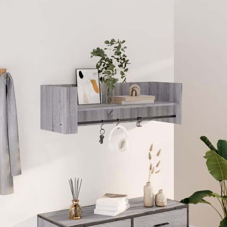 vidaXL Mensola a Muro Moderna Grigia con Pannello Posteriore in Legno e MDF L: 100 cm, P: 35 cm, H: 30,5 cm