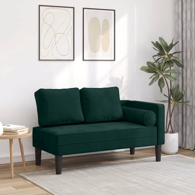 vidaXL Chaise Longue Moderna a Forma di L in Velluto Verde con Cuscini, L: 116,5 x P: 62,0 x H: 57,5 cm