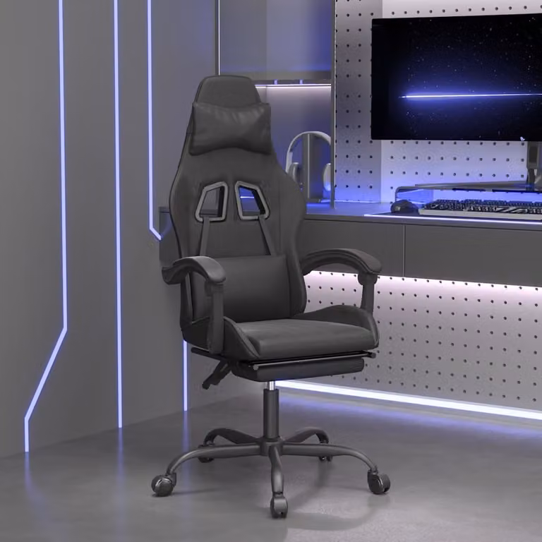 Sedia da Gaming vidaXL Girevole a 360 Gradi con Poggiapiedi e Braccioli, Nero in Similpelle