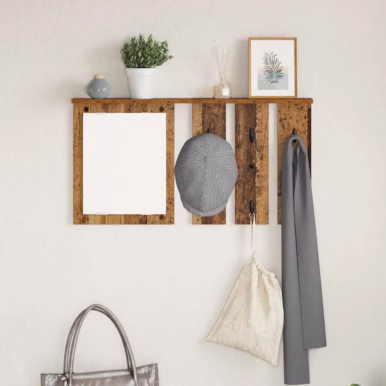 Appendiabiti a muro vidaXL in legno e metallo stile moderno, colore marrone, L 85 x P 10 x H 45 cm