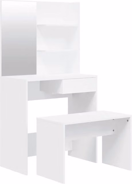 Set Tavolo da Toeletta Bianco con Design Minimalista L/P/H: 74,5 x 40 x 141 cm