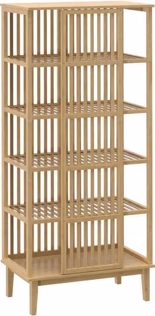 Armadio guardaroba HOMCOM in bambù con 5 ripiani e anta scorrevole, colore legno naturale beige