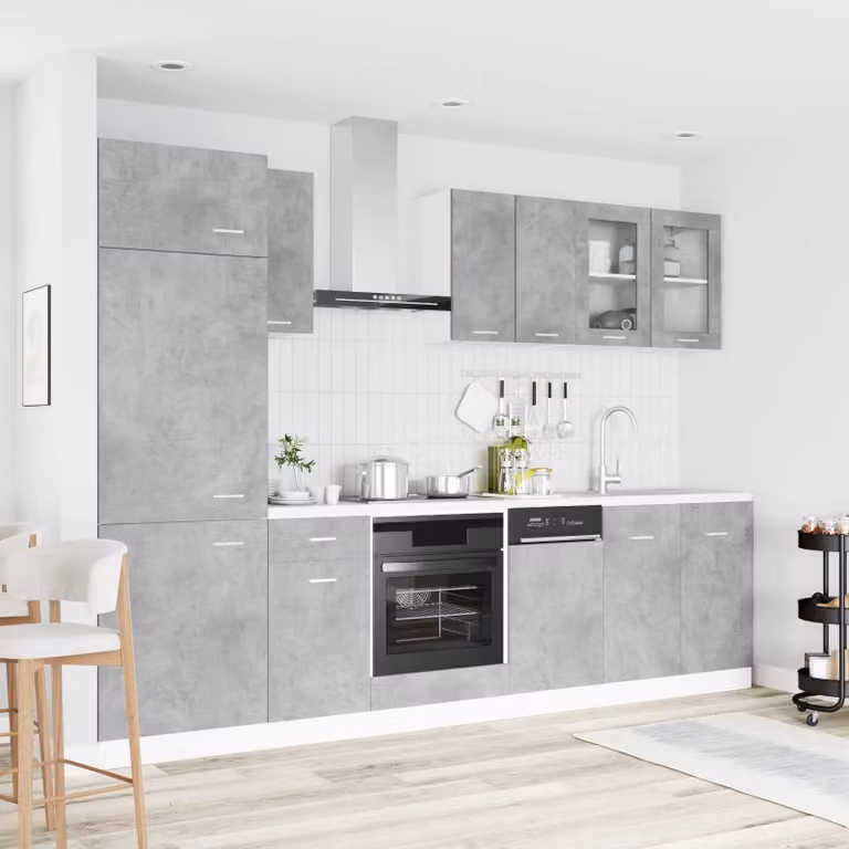 vidaXL Unità Cucina Lyon 8 pz Grigio Cemento in Legno MDF Moderno con Ante a Battente e Cassetti