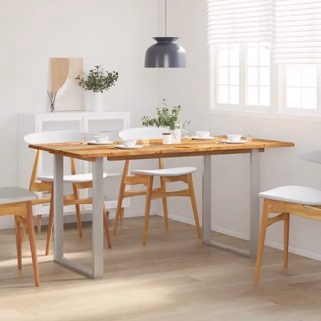 Tavolo da Pranzo Rettangolare in Legno di Acacia e Metallo Stile Industrial vidaXL L: 154 cm, P: 80 cm, H: 76 cm, Marrone e Argento