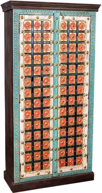 Armadio in legno WANDERLUST DECO con 2 ante, finitura blu e marrone, L: 90 cm, P: 40 cm, H: 180 cm