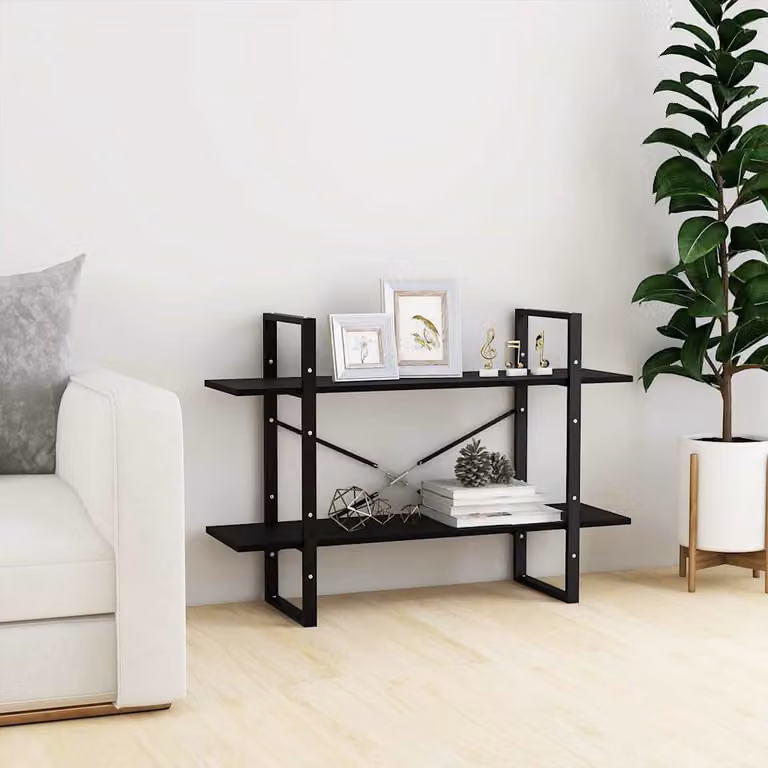 Libreria a 2 Ripiani vidaXL in Legno di Pino e Metallo Nera Stile Industrial L: 100 cm, P: 30 cm, H: 70 cm