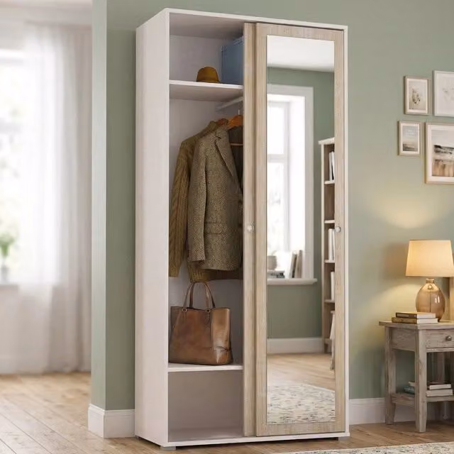 Armadio da camera da letto DMORA Abduhl con ante scorrevoli, colore marrone rovere, L: 90 cm, P: 45 cm, H: 195 cm