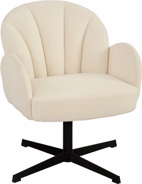 Poltrona girevole HOMCOM in velluto beige con schienale a conchiglia e cuscino a molle, L: 64,5 cm, P: 68 cm, H: 80 cm