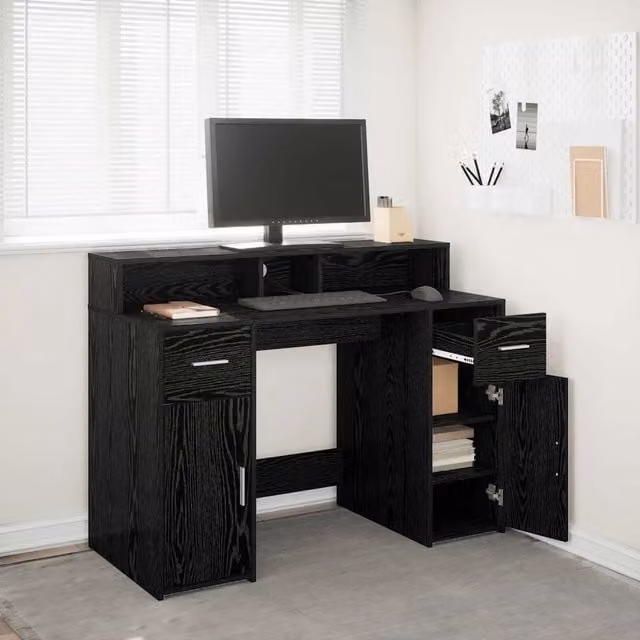 Scrivania moderna vidaXL nera in MDF per ufficio o casa L: 120 cm, P: 55 cm, H: 91 cm