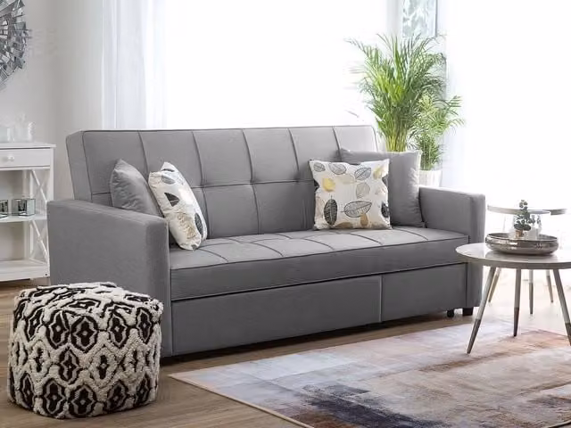 Divano Letto Moderno Beliani Grigio con Funzione Dormito e Poggiatesta Regolabile per il tuo Soggiorno