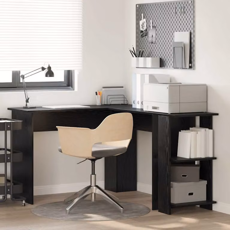 Scrivania ad angolo moderna vidaXL in legno MDF color rovere e nero L: 140 cm, P: 113,5 cm, H: 75 cm
