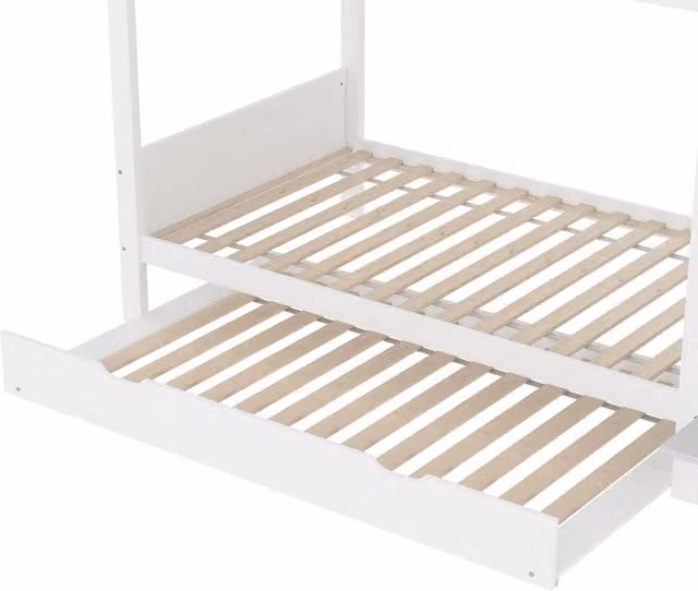Letto a castello Chicfurn per bambini con letto estraibile, scala contenitore, armadio e mensola, colore bianco, L/P/H: 90 x 200 cm