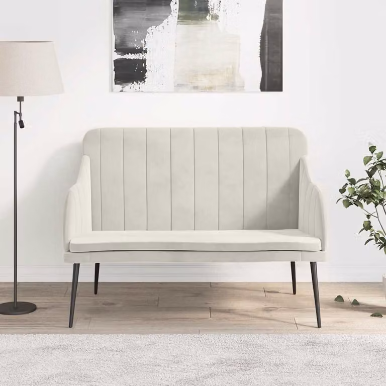 Panca vidaXL in velluto beige per soggiorno L: 110 cm, P: 76 cm, H: 80 cm