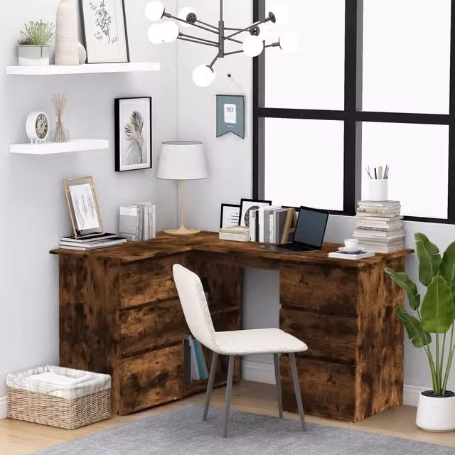 Scrivania ad Angolo Moderna vidaXL in Legno Rovere Fumo, L: 145 cm, P: 100 cm, H: 76 cm