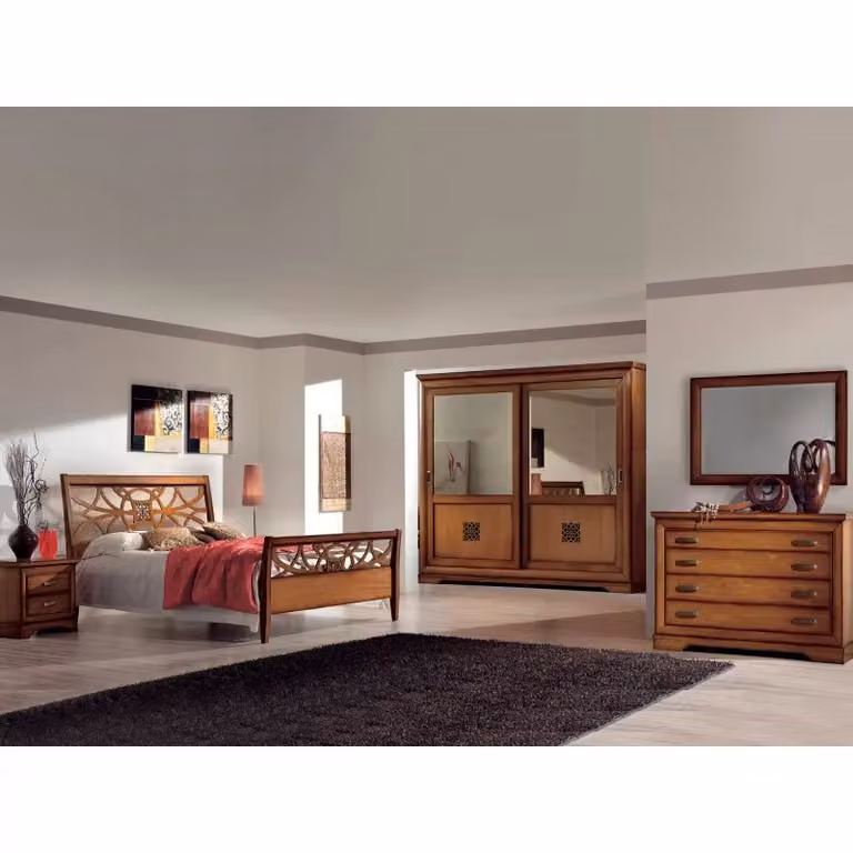 Camera da letto completa classica in legno intagliato Mobili 2G colore noce o bianco