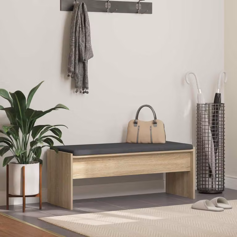 vidaXL Panca per ingresso con cuscino in tessuto Rovere Sonoma L: 103 cm, P: 38 cm, H: 40 cm
