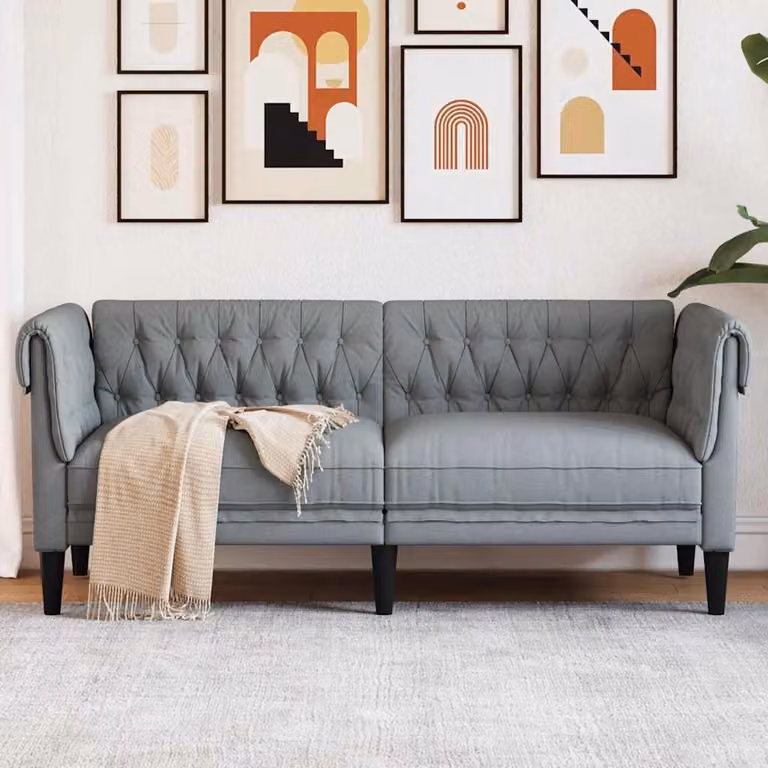 vidaXL Divano Chesterfield a 2 Posti in Tessuto Grigio con Struttura in Legno Massello
