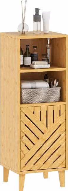 Armadio da Bagno Stretto HOMCOM con 2 Ripiani Aperti e Gambe in Bambù, Colore Naturale, L/P/H: 32 x 30 x 90 cm