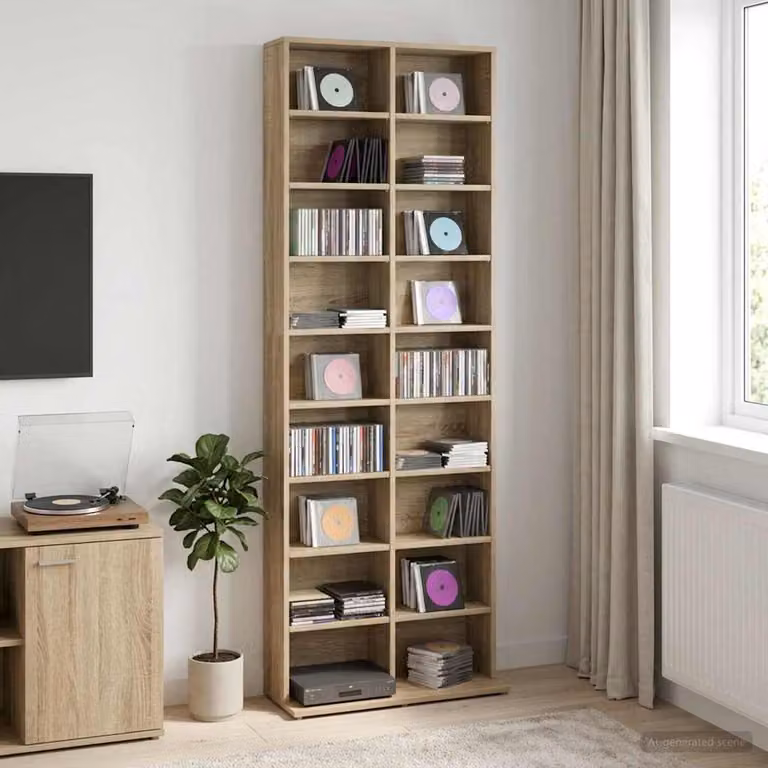 Mobile per CD vidaXL in Rovere Sonoma con ripiani regolabili, L 65 x P 23,5 x H 175 cm