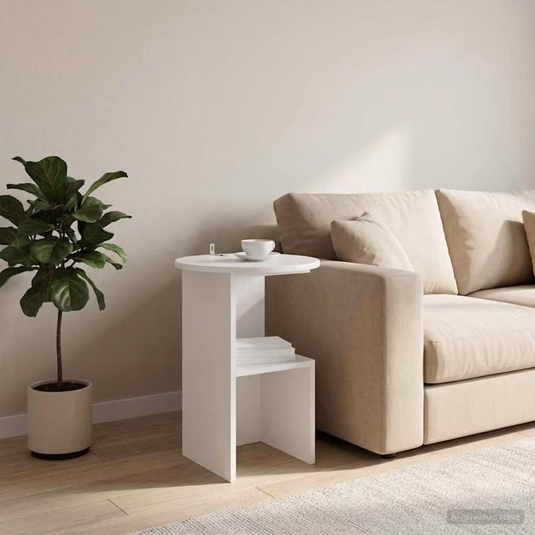 vidaXL Tavolo laterale rotondo in legno MDF bianco opaco Ø 39,5 cm x H 55 cm
