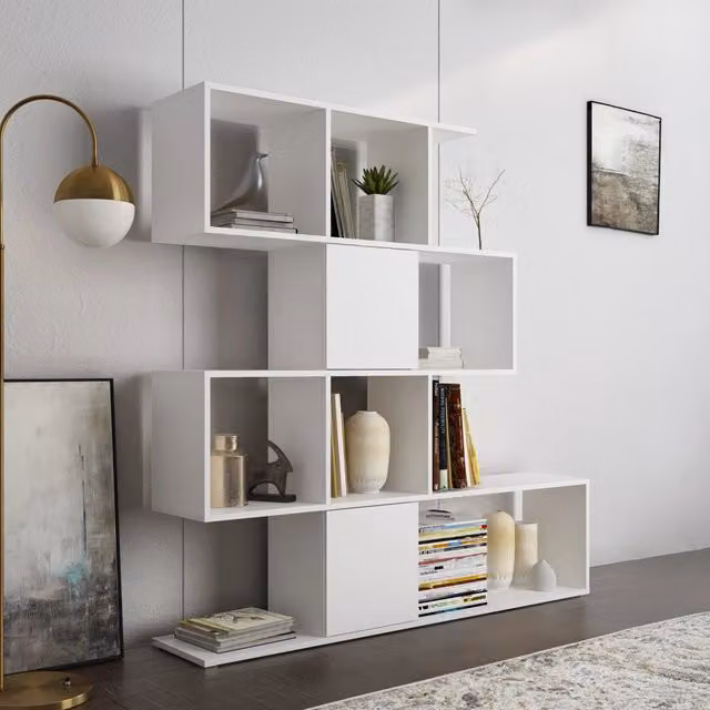 Libreria Budrio DMORA con 9 Ripiani, Design Moderno, Colore Bianco Opaco, L/P/H: 93 x 28 x 142 cm