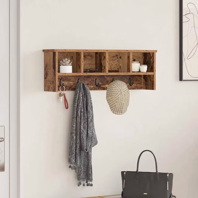 Appendiabiti a muro vidaXL in legno vecchio marrone L: 75 cm, P: 16 cm, H: 26 cm