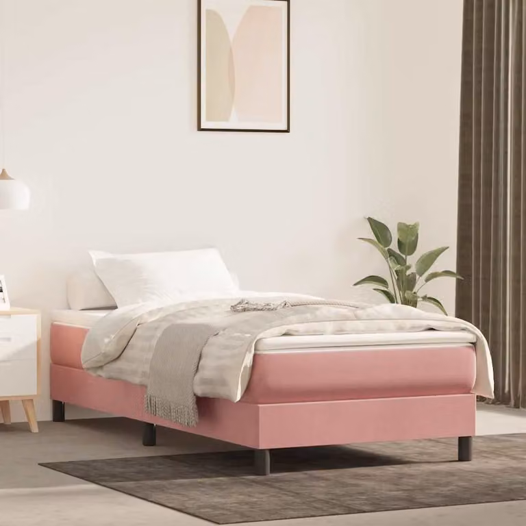 Materasso a molle insacchettate vidaXL in velluto rosa e bianco, L/P/H: 90 x 210 x 20 cm