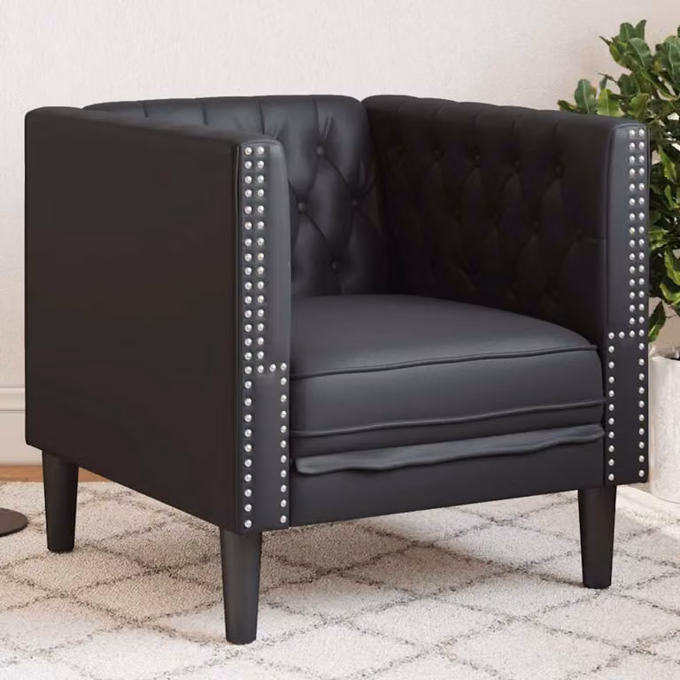Poltrona Chesterfield vidaXL in similpelle nera con braccioli per il tuo soggiorno