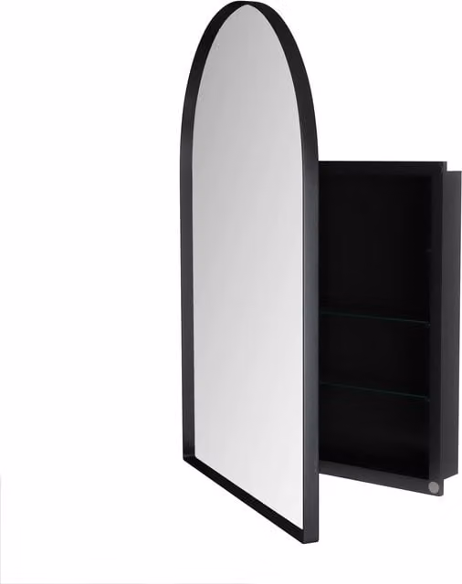 Armadio a specchio B&F con cornice in metallo nero e funzione anti-appannamento, ideale per bagno, soggiorno o camera da letto, L: 91 cm, P: 61 cm, H: 12 cm