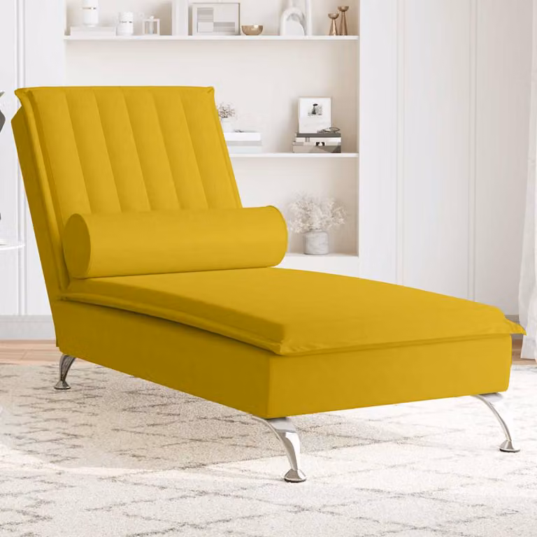 vidaXL Chaise Longue in Velluto Giallo con Cuscini e Ricarica USB L/P/H: 137 x 56 x 75 cm