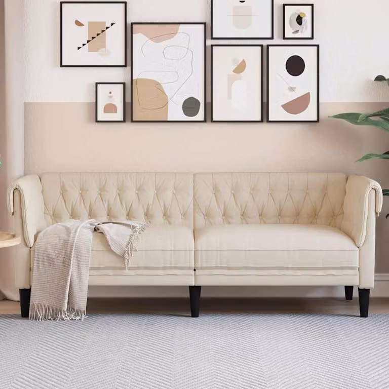 Divano Chesterfield a 3 Posti vidaXL in Tessuto Beige con Struttura in Legno Solido