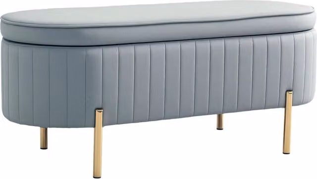 Panca Contenitore Ovale Giordanoshop in Velluto Grigio con Dettagli Oro, L: 108 cm, P: 44 cm, H: 43,5 cm