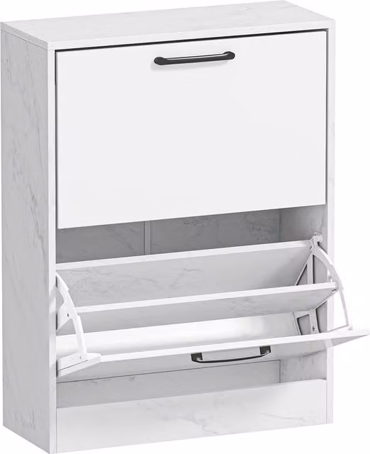 Scarpiera stretta HOMCOM con 2 ante ad alto lucido bianco e design marmo, ideale per 8 paia di scarpe, L: 60 cm, P: 24 cm, H: 80 cm