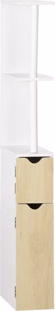 Colonna bagno salvaspazio kleankin con 2 ripiani e 2 armadietti, mobile alto moderno bianco e legno, L/P/H: 15.2 x 29.8 x 118 cm