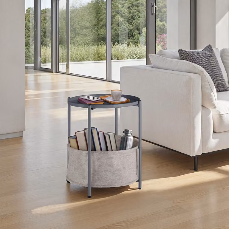 Tavolino rotondo Canterbury Tectake grigio scuro L: 45,5 cm, P: 45,5 cm, H: 53 cm