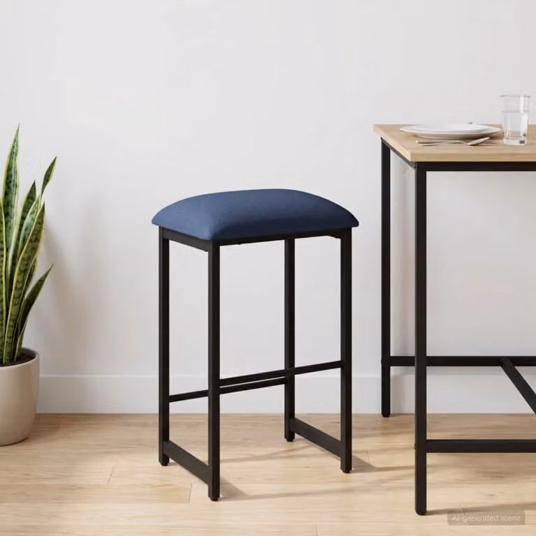 Sgabello da bar moderno vidaXL blu in tessuto e metallo L/P/H: 40 x 32 x 64 cm