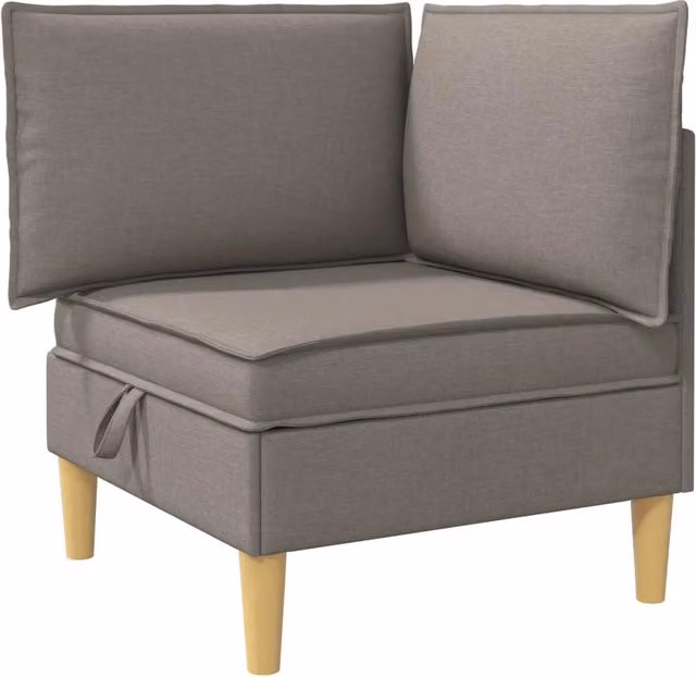 Divano da soggiorno minimalista in tessuto con struttura in legno e plastica, disponibile nei colori marrone e grigio