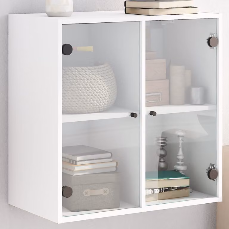 Mobile a muro vidaXL con ante in vetro bianco e ripiani interni, L 68 cm x P 37 cm x H 68,5 cm
