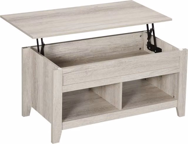 Tavolino rettangolare HOMCOM con piano sollevabile e 2 scomparti aperti, finitura rovere, L: 105 cm, P: 50 cm, H: 49 cm
