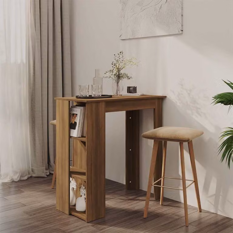 vidaXL Tavolino da Bar Moderno con Ripiani in Rovere Marrone L: 102 cm, P: 50 cm, H: 103,5 cm
