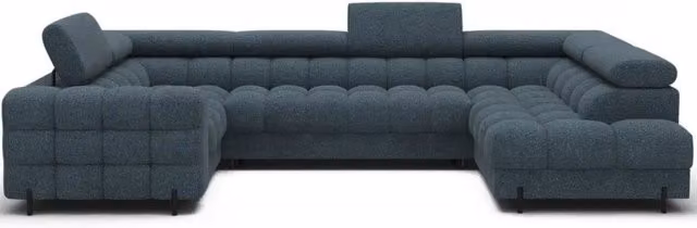 Divano panoramico convertibile FACTORY Meublorama blu con angolo destro, vano contenitore e funzione letto, L: 346 cm x P: 205 cm x H: 93 cm
