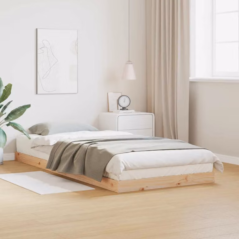 vidaXL Struttura letto a pavimento moderna in pino massello naturale beige L: 223.5 cm, P: 84.0 cm, H: 9.0 cm