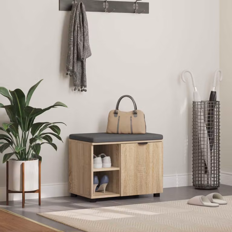 Panca per ingresso con scarpiera e cuscino vidaXL, colore marrone, L: 60 cm, P: 38 cm, H: 46 cm