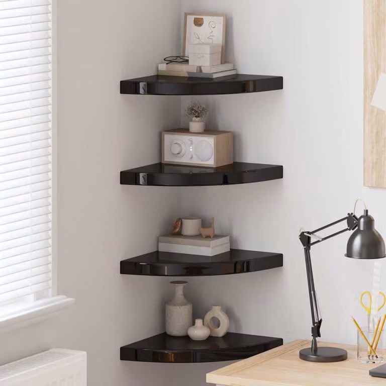 Set di 4 Scaffali Angolari da Parete vidaXL in MDF Nero Lucido L/P/H: 35 x 35 x 3,8 cm