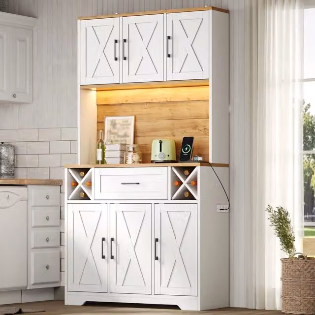 Mobile colonna da cucina Mivray bianco, con illuminazione LED integrata, portabottiglie e presa USB, L/P/H: 105 x 40 x 180 cm