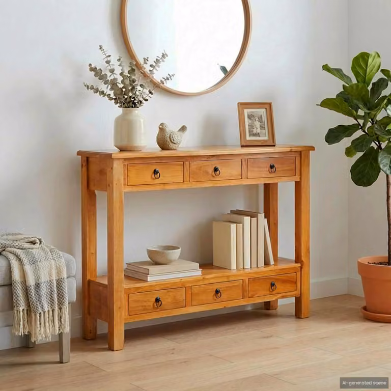 vidaXL Tavolo consolle in legno con cassetto stile rustico, Marrone, L 115 x P 32 x H 76 cm