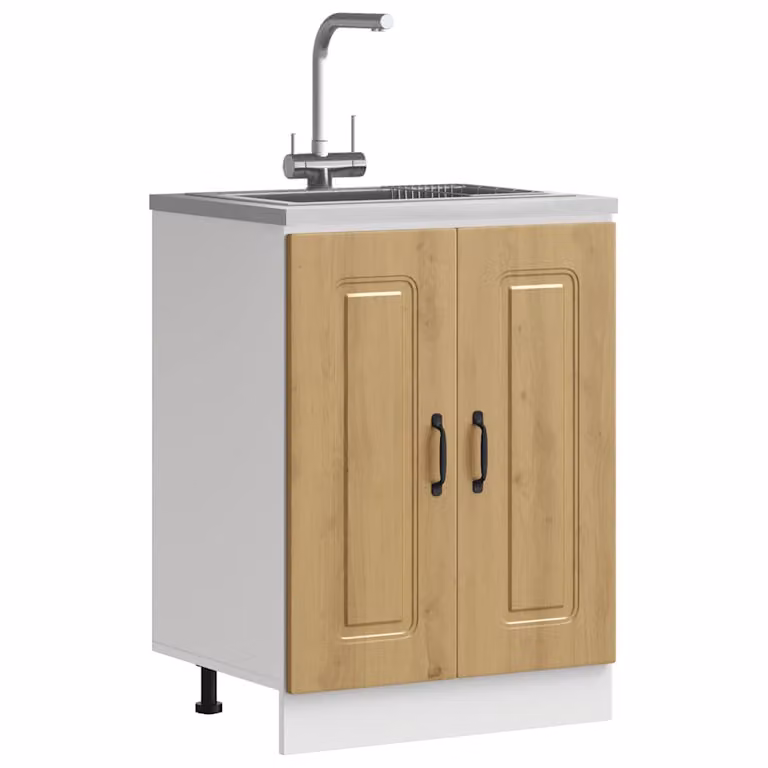 Base lavello mobile Kalmar vidaXL in legno e MDF, colore marrone e bianco, L: 60 cm, P: 46 cm, H: 81,5 cm