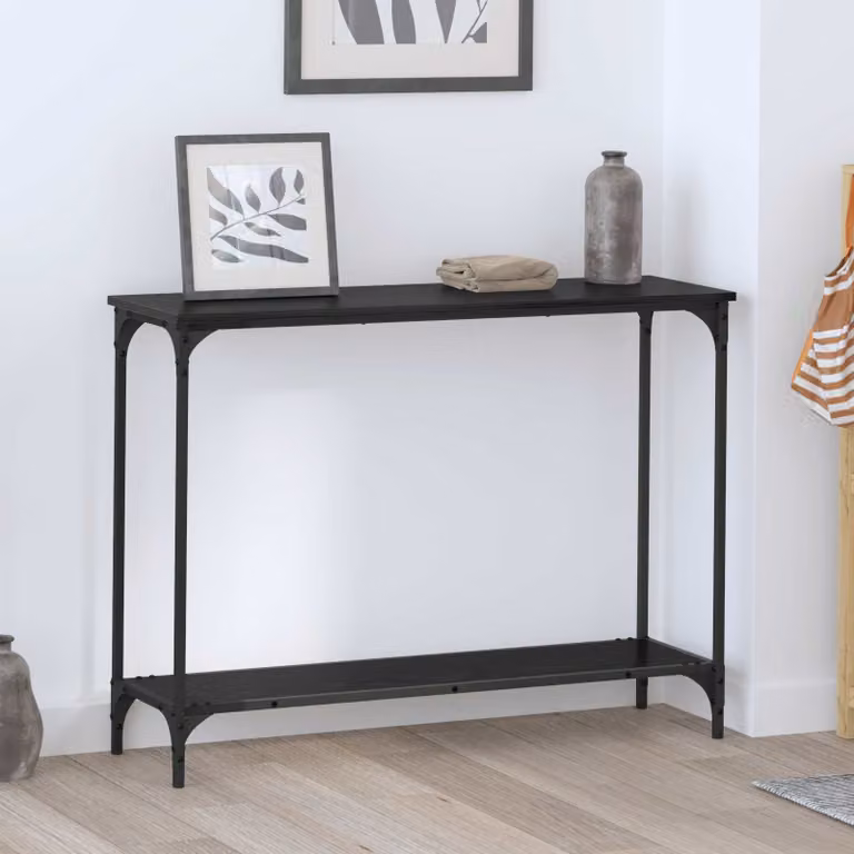 vidaXL Tavolo consolle in stile industriale nero, L: 101 cm, P: 30.5 cm, H: 75 cm